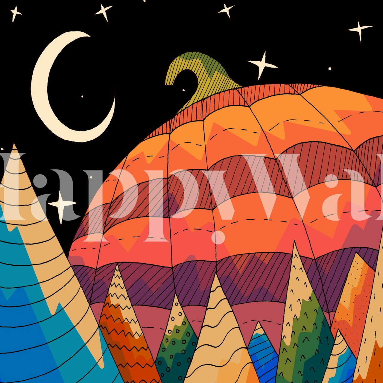 Pumpkin wallpaper in a cozy room