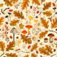 Forest mushrooms and autumn flora on cream