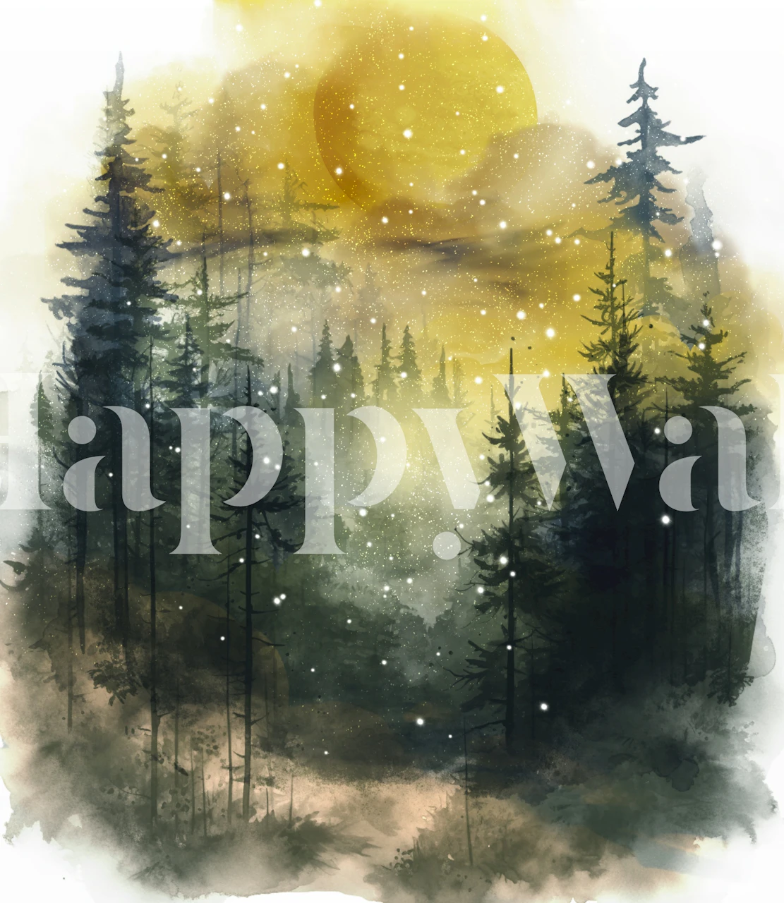 Tapeta Golden Moonlit Pines w pokoju