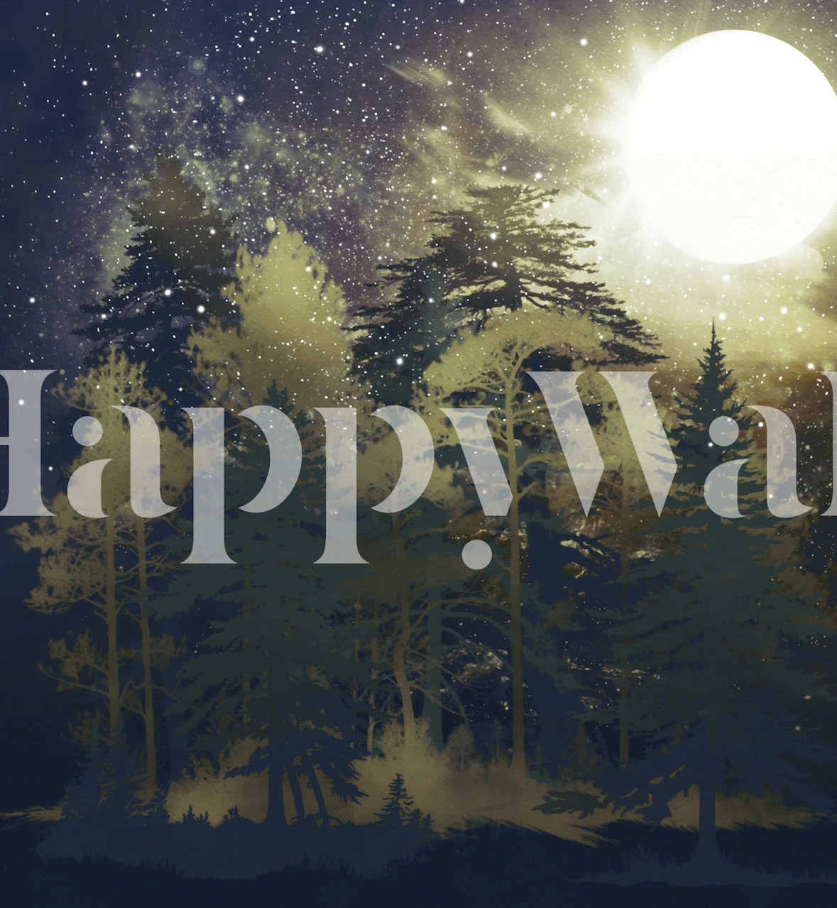 Papel tapiz Mystical Full Moon Forest en una habitación