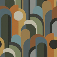 Abstract Geo Pattern green orange blue grey tapet