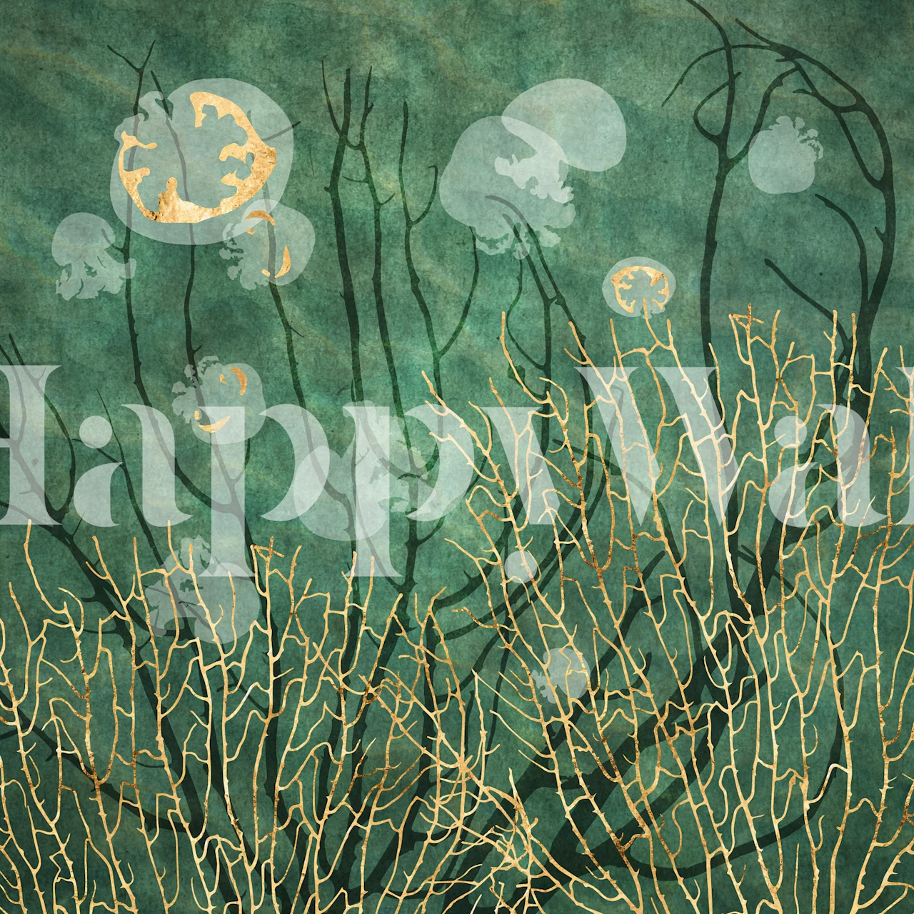 Sea Fan and Jellyfish wallpaper in a room