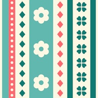 Vintage Floral Stripes Green Red carta da parati