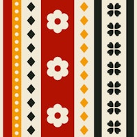 Retro Modern Flower Strips Red Yellow carta da parati