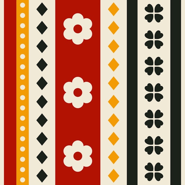 Retro Modern Flower Strips Red Yellow