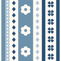 Navy Blue Retro Floral Stripes carta da parati