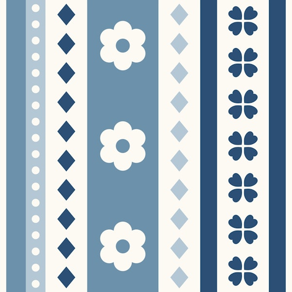 Navy Blue Retro Floral Stripes